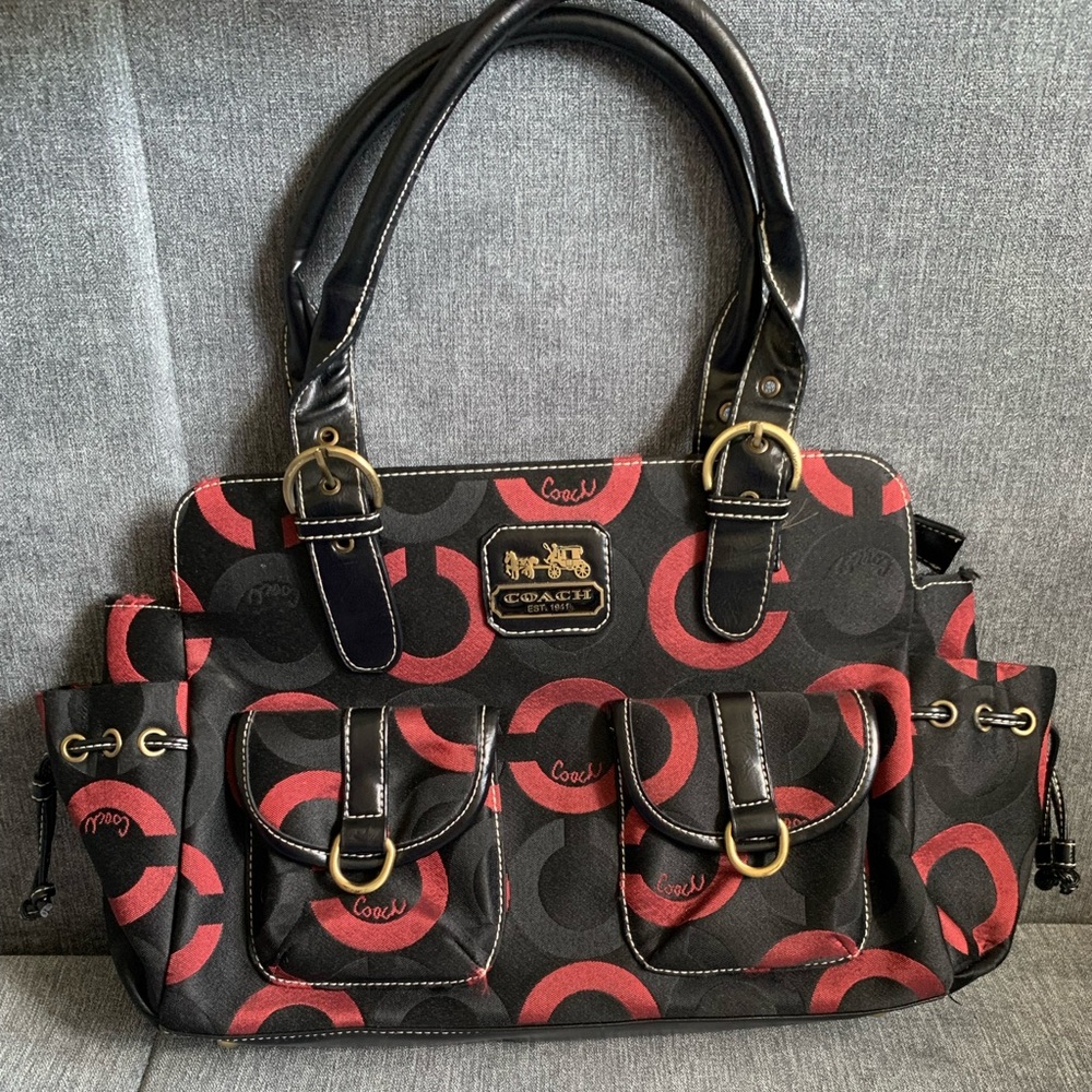 COACH red and black fabric purse